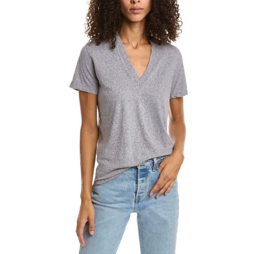 Monrow V Neck T Shirt Short Sleeve Tee Gray Womens Size Medium New NWT